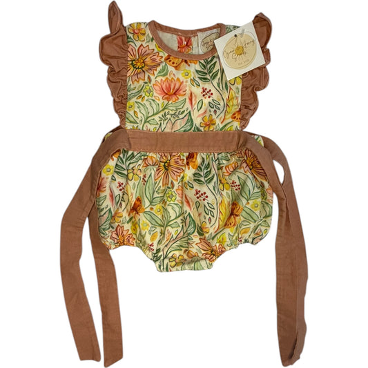 Grace and Honey Smocked Floral Ruffle Bubble with Tie Back size Newborn new with tags