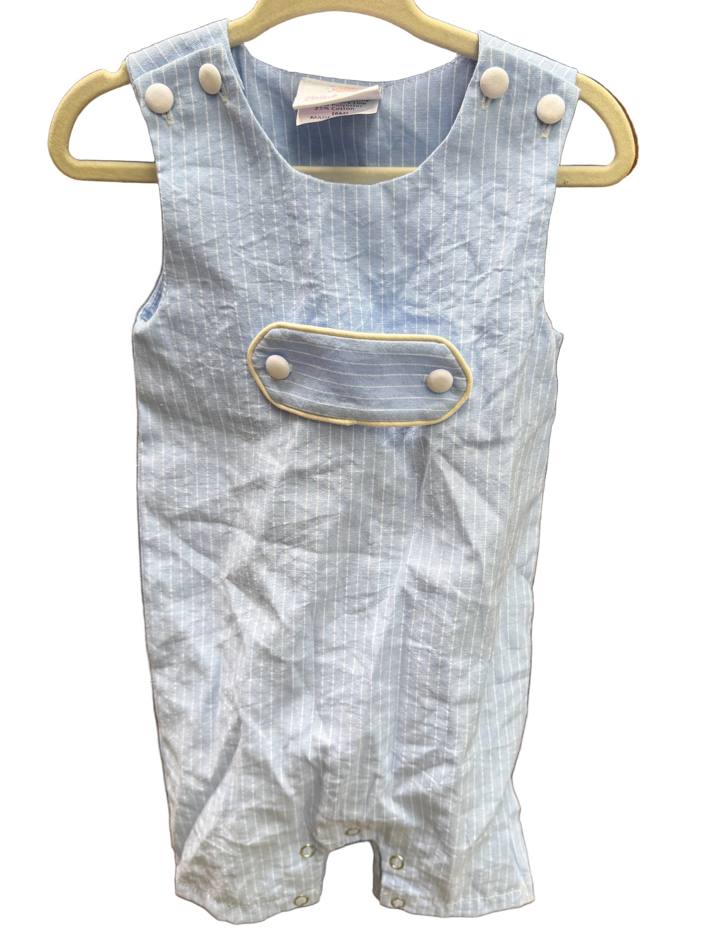 6M Stitchy Fish Blue and White Striped Shortall GUC