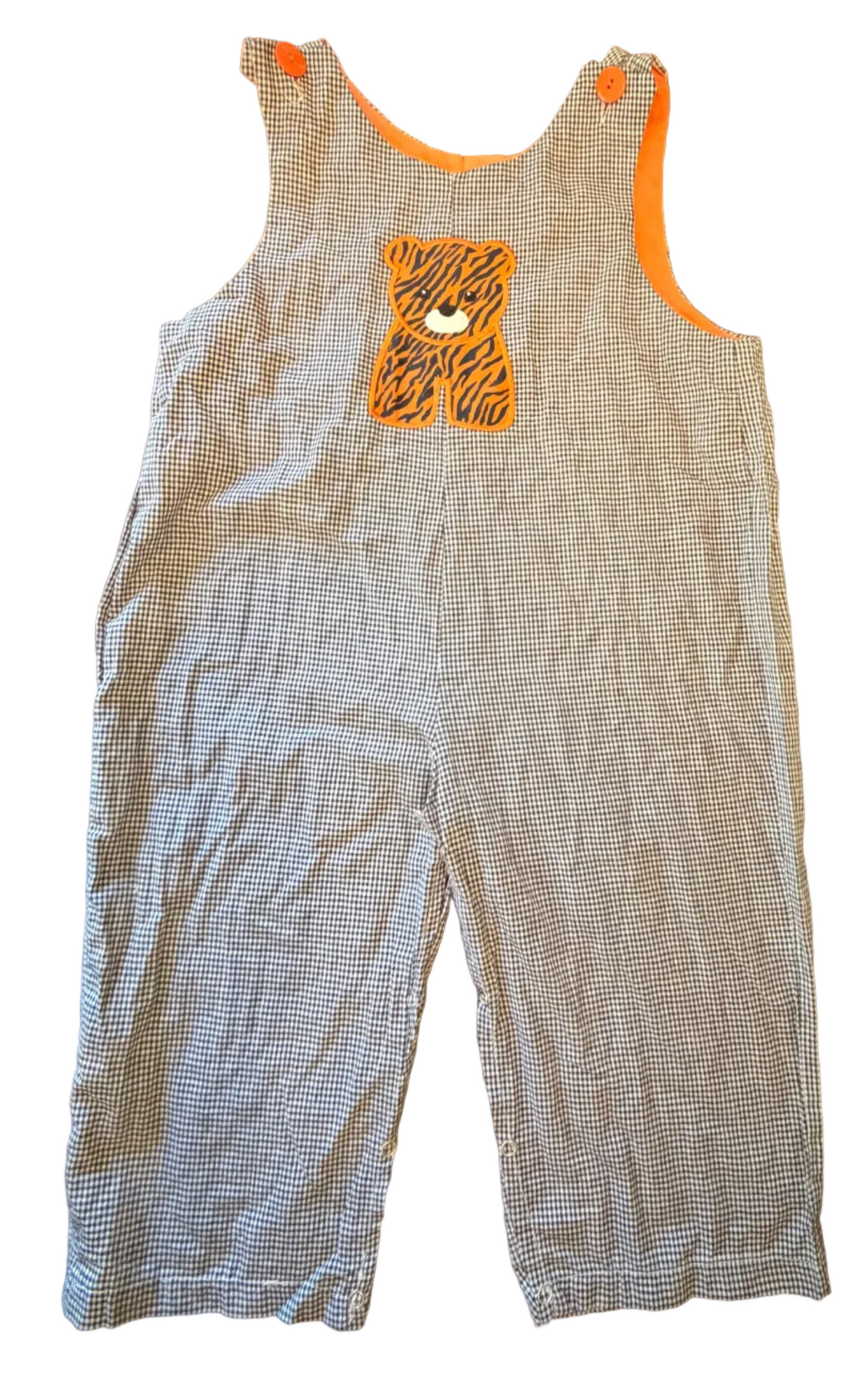 4T Heavenly Kids Navy and White GIngham Aubie Tiger Sleeveless Longall GUC