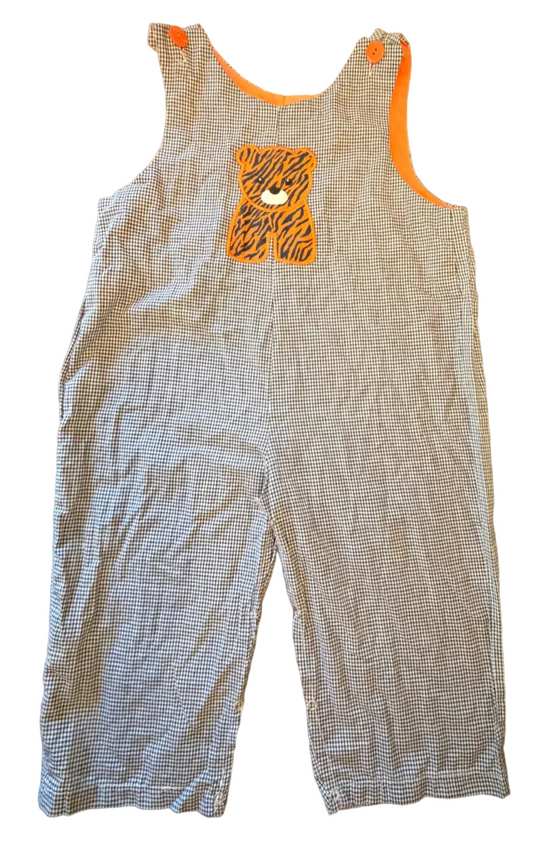 4T Heavenly Kids Navy and White GIngham Aubie Tiger Sleeveless Longall GUC