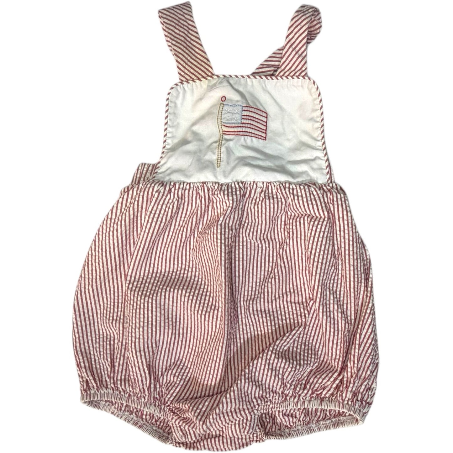 Little English Red Seersucker Americana Bubble Romper size 9M excellent used condition