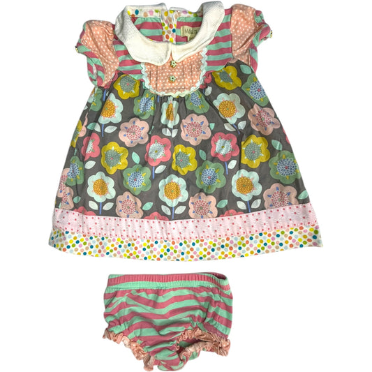 Matilda Jane Colorful Floral Dress with Diaper Cover Set size 6-12M good used condition