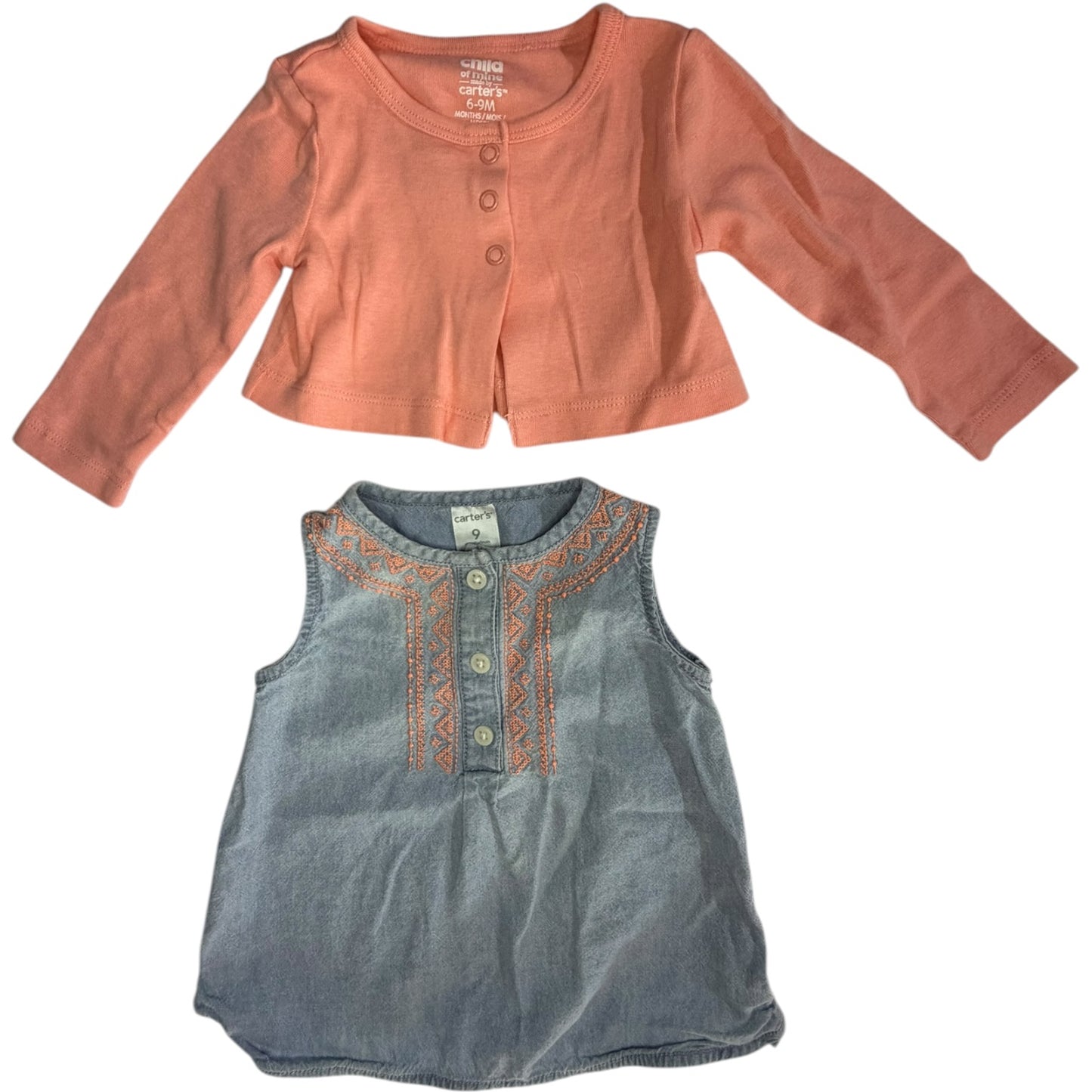 Carter's Cardigan & Blue Jean Dress Duo size 6-9M excellent used condition