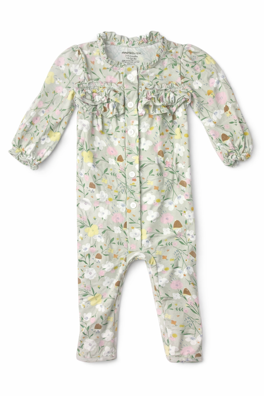 Magnetic Me Gray Floral Sleeper size 3-6M good used condition