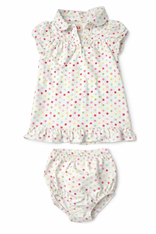 Faded Glory White Floral Collar Shirt & Shorts Set size 6-9M good used condition