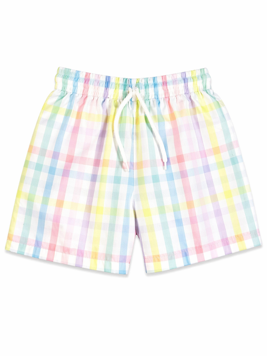 The Smocking Place Pastel Multicolored Gingham Swim Trunks size 7 excellent used condition