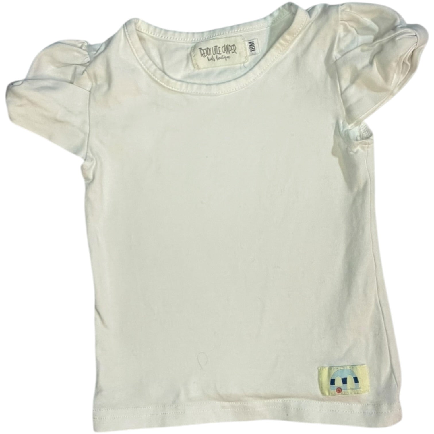 Trendy Little Camper Kids Boutique White Short-Sleeve Blouse size 18M good used condition