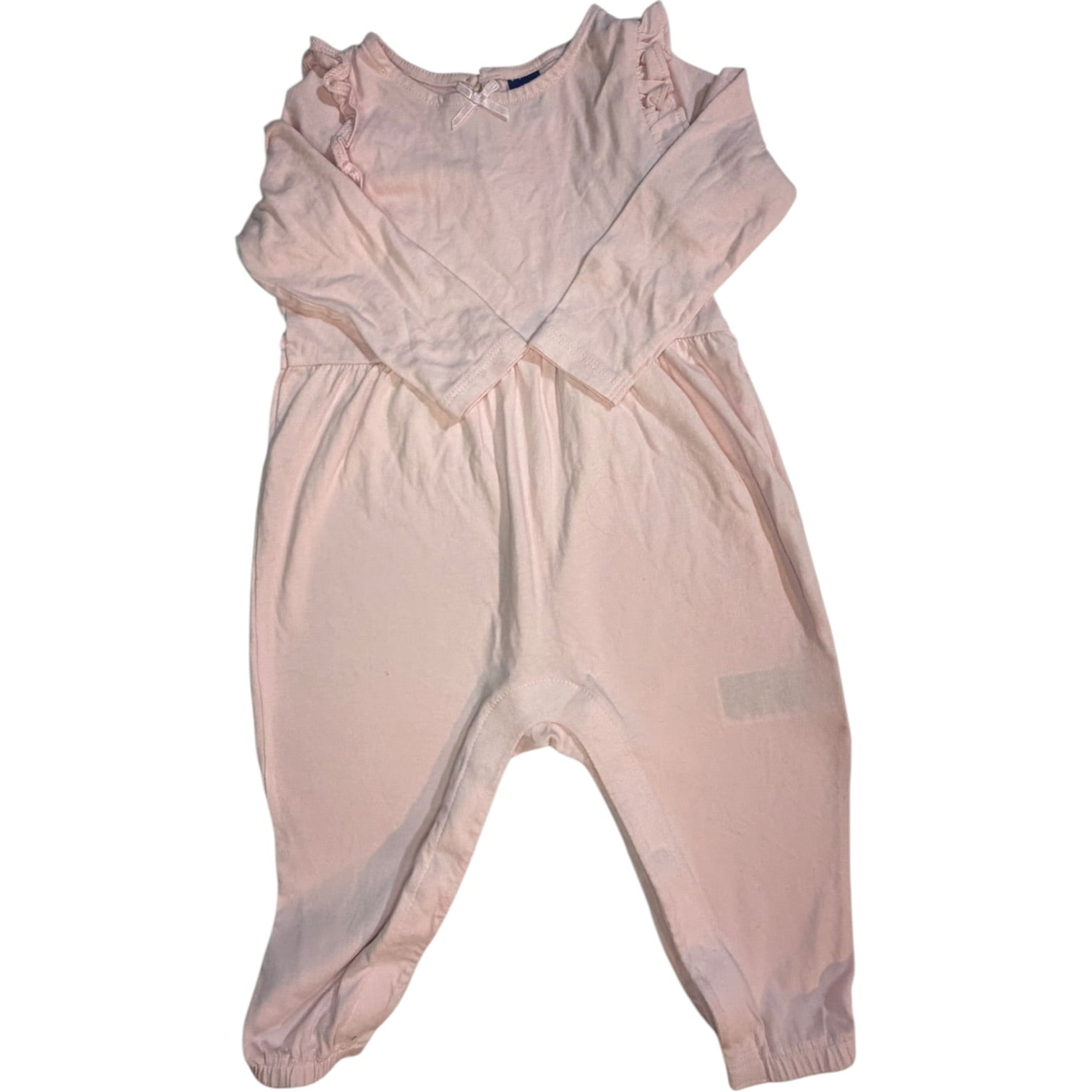 Old Navy Baby Pink Long-Sleeve Ruffle Romper size 12-18M good used condition