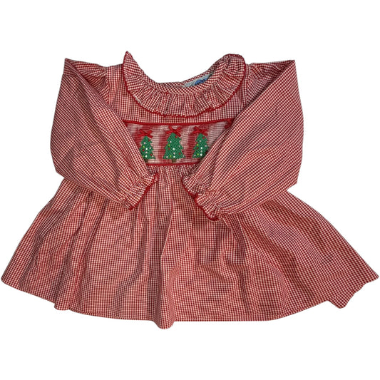 Emma Blake Smocks Red & White Gingham Hand Smocked Christmas Tree Ruffle Dress size 24M excellent used condition