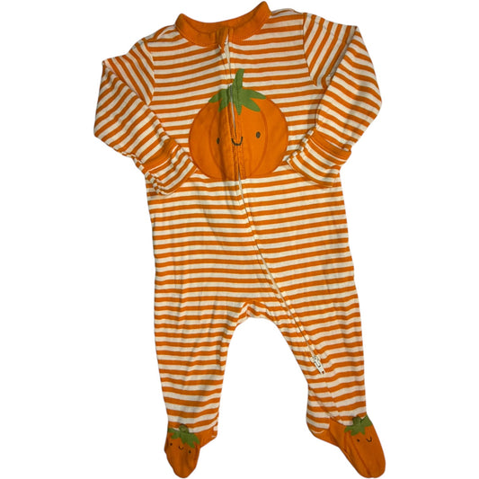 Old Navy Orange & White Striped Pumpkin Footed Sleeper size 6-9M excellent used condition
