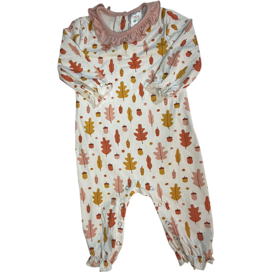 Stitchy Fish White Fall Leaves & Acorns Ruffle Long-Sleeve Romper size 12M excellent used condition