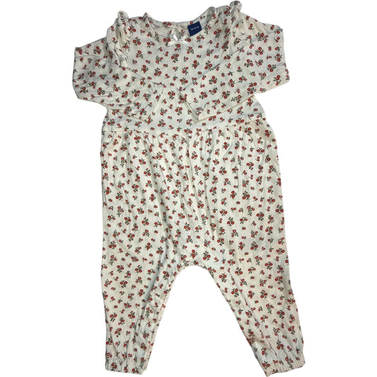 Old Navy White & Red Flower Long-Sleeve Romper size 12-18M excellent used condition