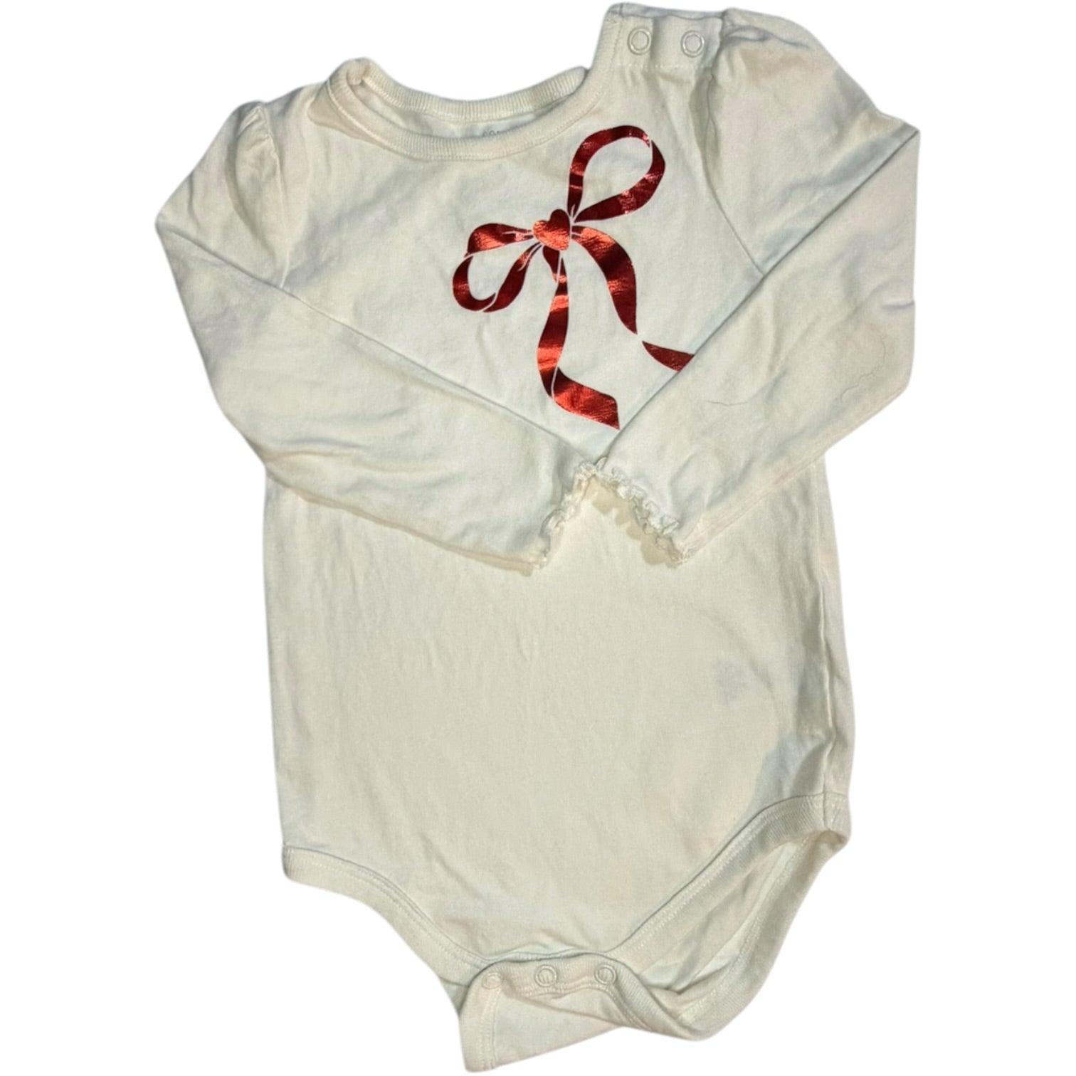 Garanimals White Long-Sleeve Ruffle Bow Onesie size 12M good used condition