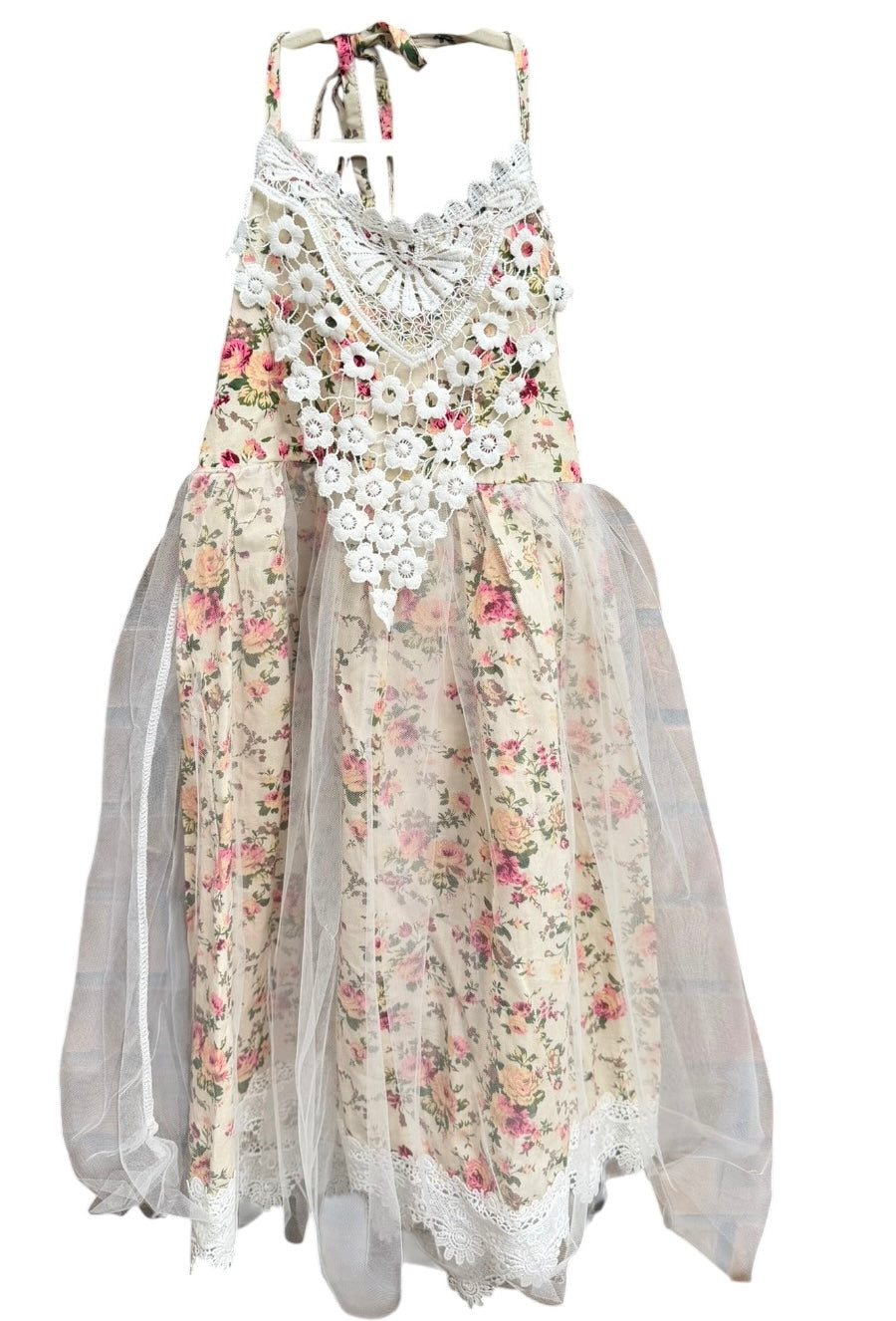 6 | Just Couture | Cream Floral Lace Halter Dress | EUC