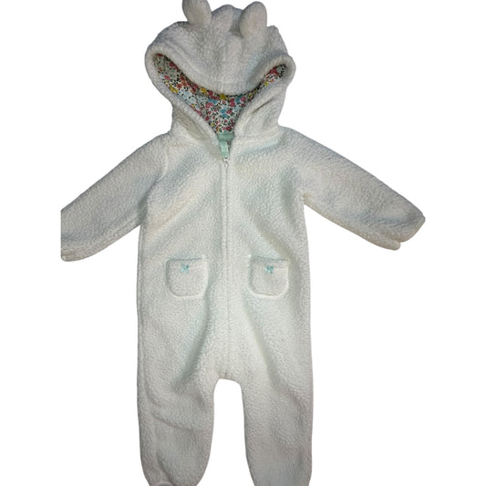 9M Carter's White Hooded Fleece Sleeper Jacket with Pockets GUC