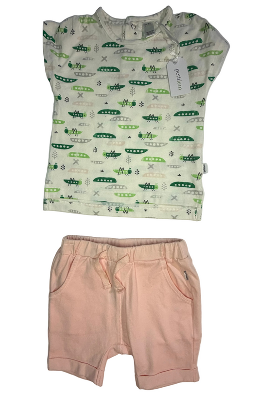 9M | Petit Lem | Caterpillar Blouse and Pink Shorts Set | NWT