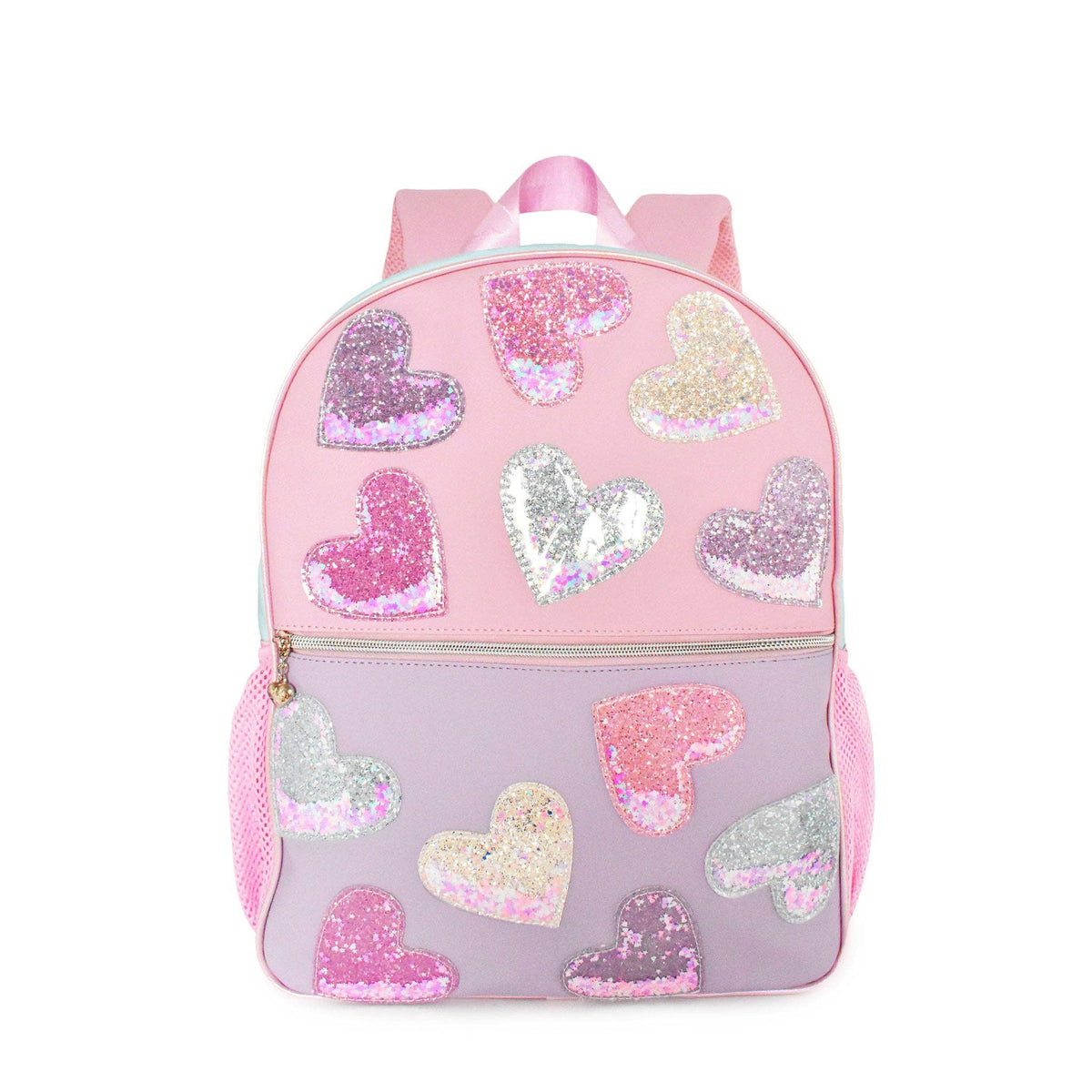 Confetti Heart Patched Color Block Large Backpack with Pencil Case