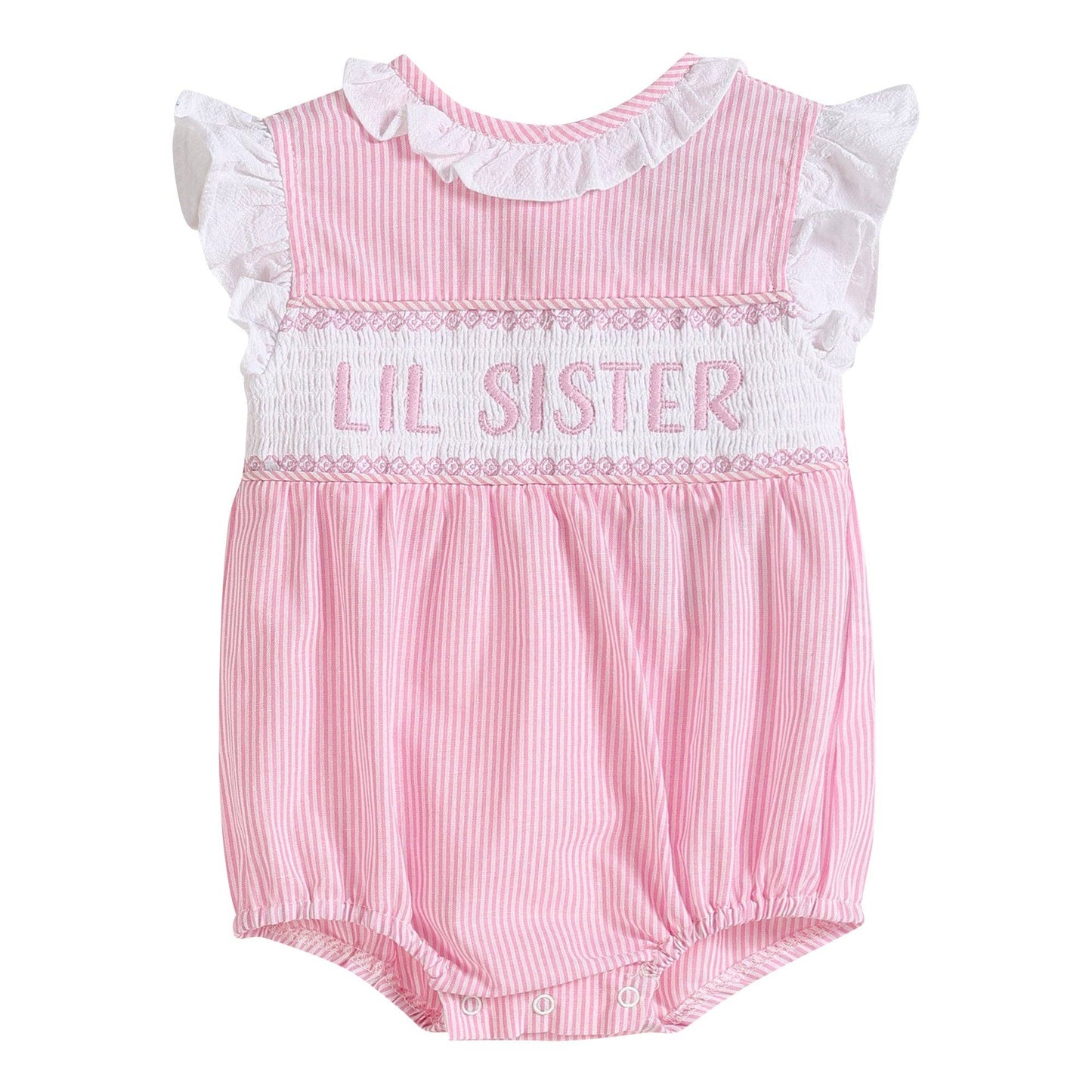 3-6M | Lil Cactus | Pink Striped Lil Sister Smocked Romper | NWT
