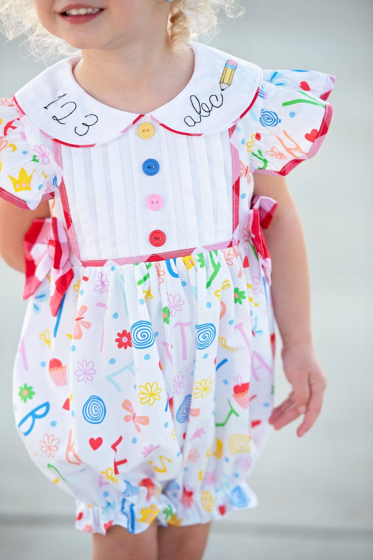 12M | Posh Pickle | ABCs & 123s Alphabet Print Embroidered Collar Bubble | NWT