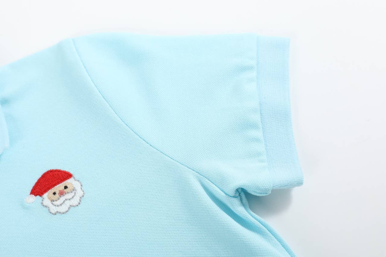3T | Lil Cactus | Light Blue Santa Polo Shirt | NWT