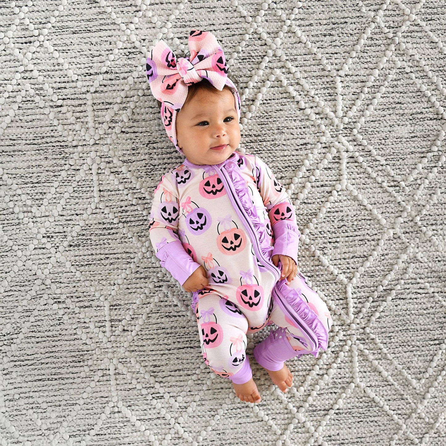 0-3M | Gigi and Max | Emmy Ruffle Zip Bamboo Halloween Pumpkins Baby Outfit | NWT