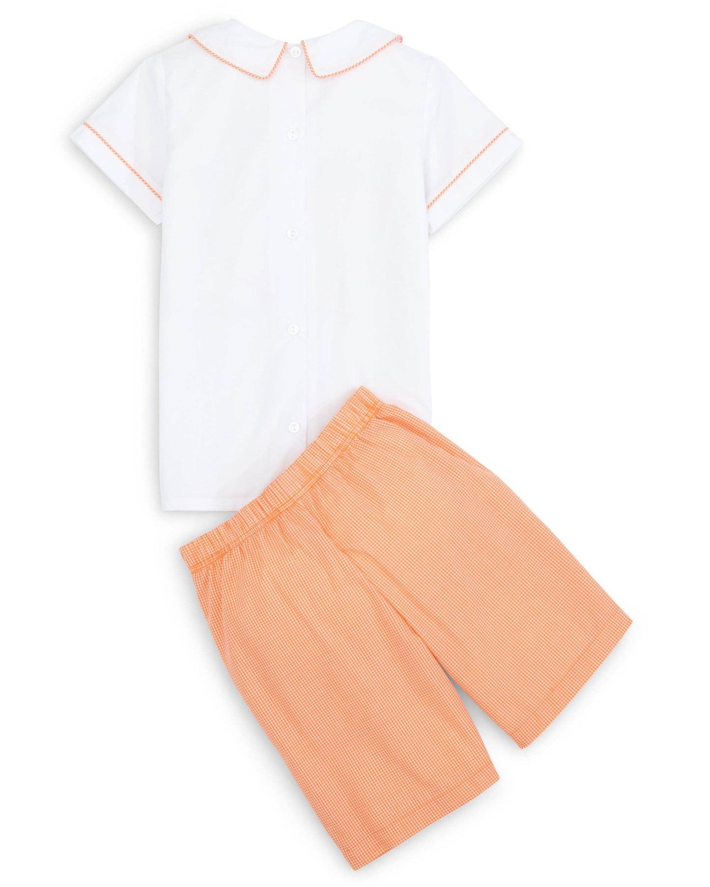 18M | Posh Pickle | Proper Pumpkins Embroidered White Woven Top & Orange Gingham Shorts Set | NWT