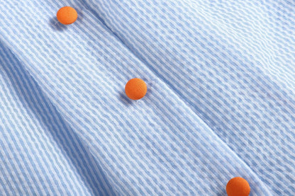 3T | Lil Cactus | Light Blue Seersucker Pumpkin Baby Yoke Dress | NWT