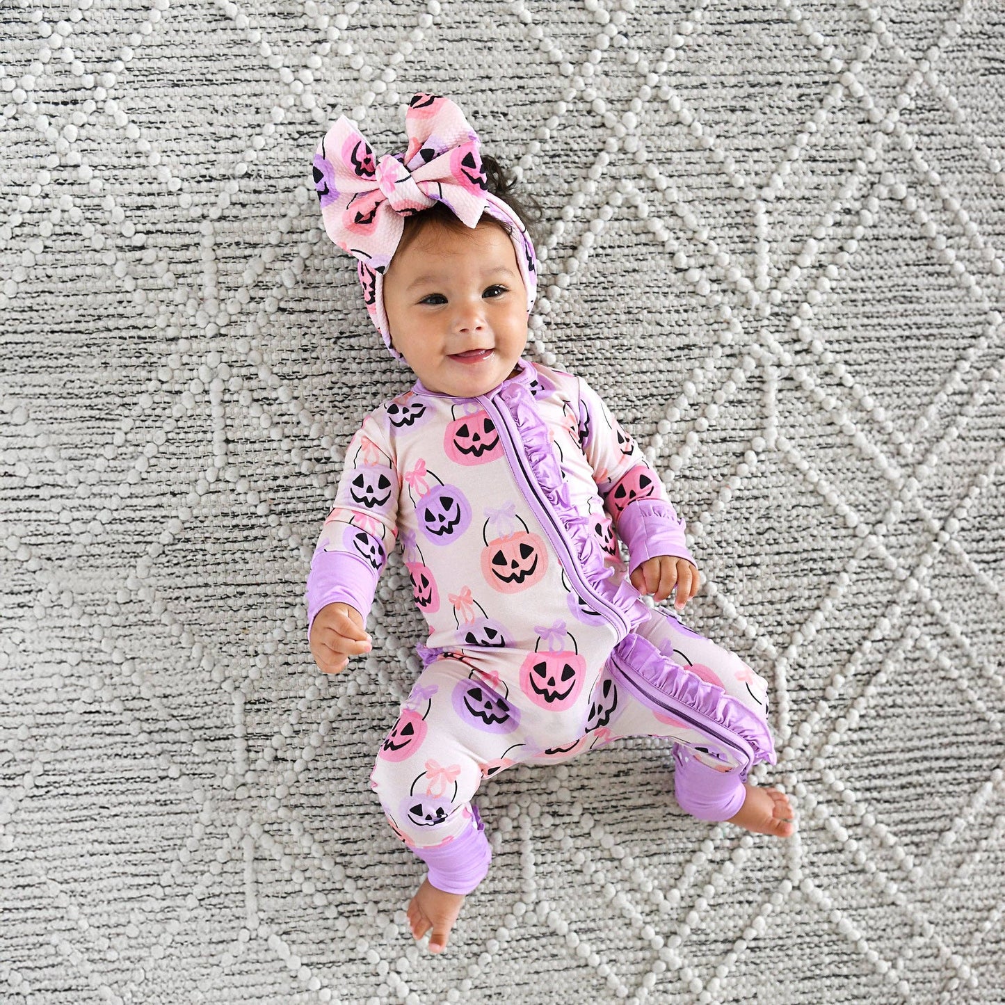 0-3M | Gigi and Max | Emmy Ruffle Zip Bamboo Halloween Pumpkins Baby Outfit | NWT