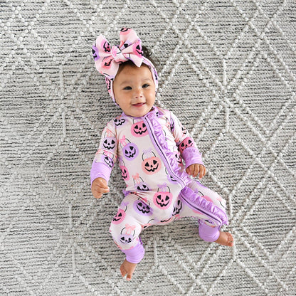 0-3M | Gigi and Max | Emmy Ruffle Zip Bamboo Halloween Pumpkins Baby Outfit | NWT