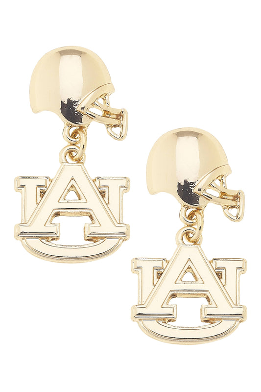 Auburn Tigers Logo Helmet Earrings in Shiny Gold