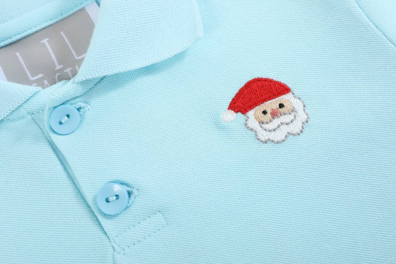 2T | Lil Cactus | Light Blue Santa Polo Shirt | NWT