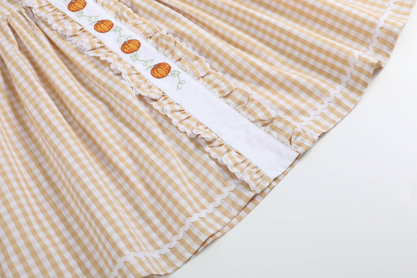 2T | Lil Cactus | Light Brown Gingham Pumpkin Vine Ruffle Dress | NWT