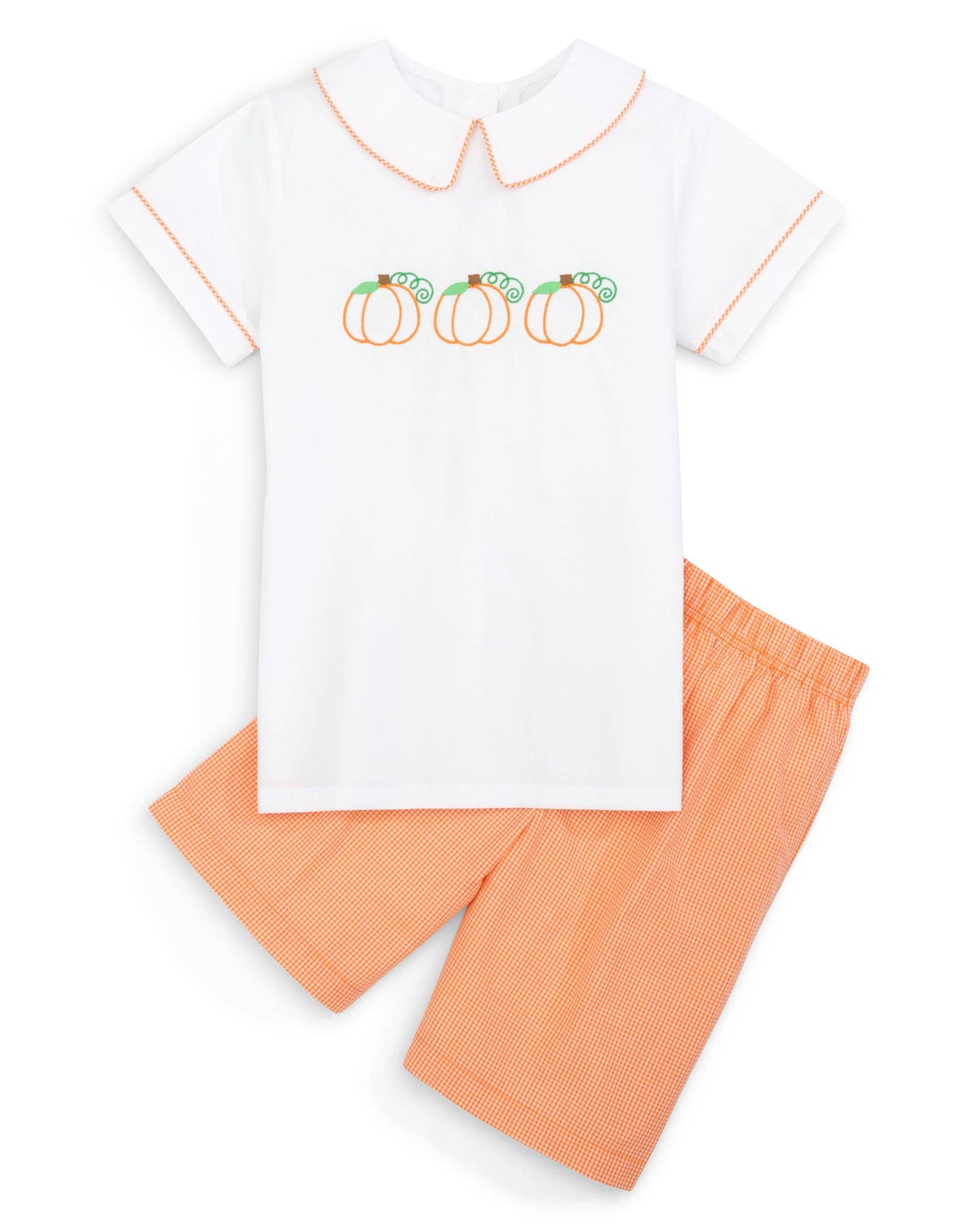 18M | Posh Pickle | Proper Pumpkins Embroidered White Woven Top & Orange Gingham Shorts Set | NWT