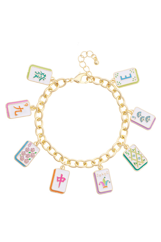 Wanna Mahj?! Enamel Charm Bracelet in Pastel Multi