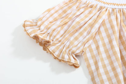 2T | Lil Cactus | Brown Gingham Football Smocked Bishop Dress | NWT