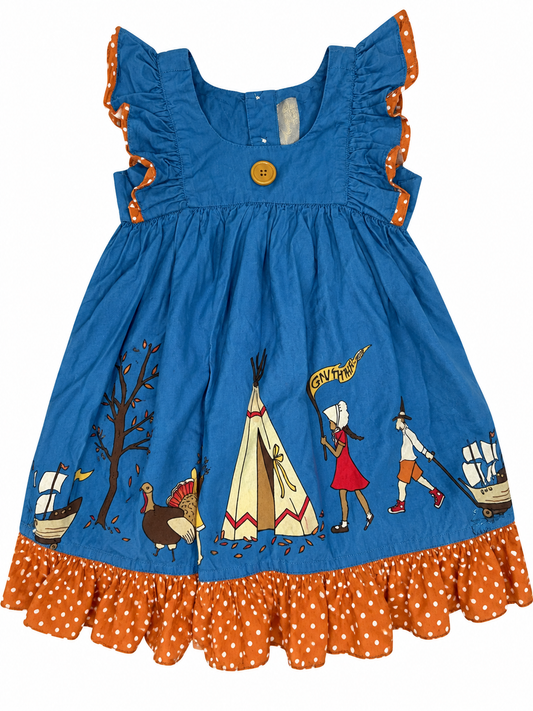 Eleanor Rose blue Thanksgiving dress, size 4–5