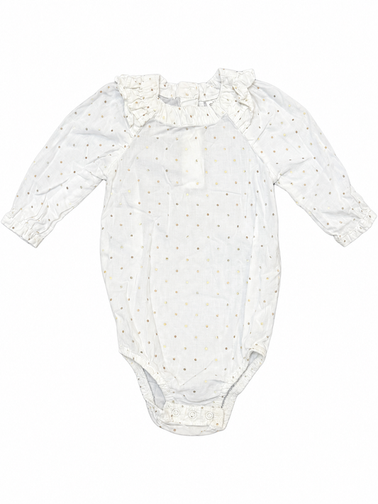 12M OshKosh B'gosh white and gold polka dot bubble
