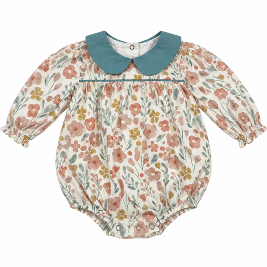 Stitchy Fish floral bubble with blue collar
