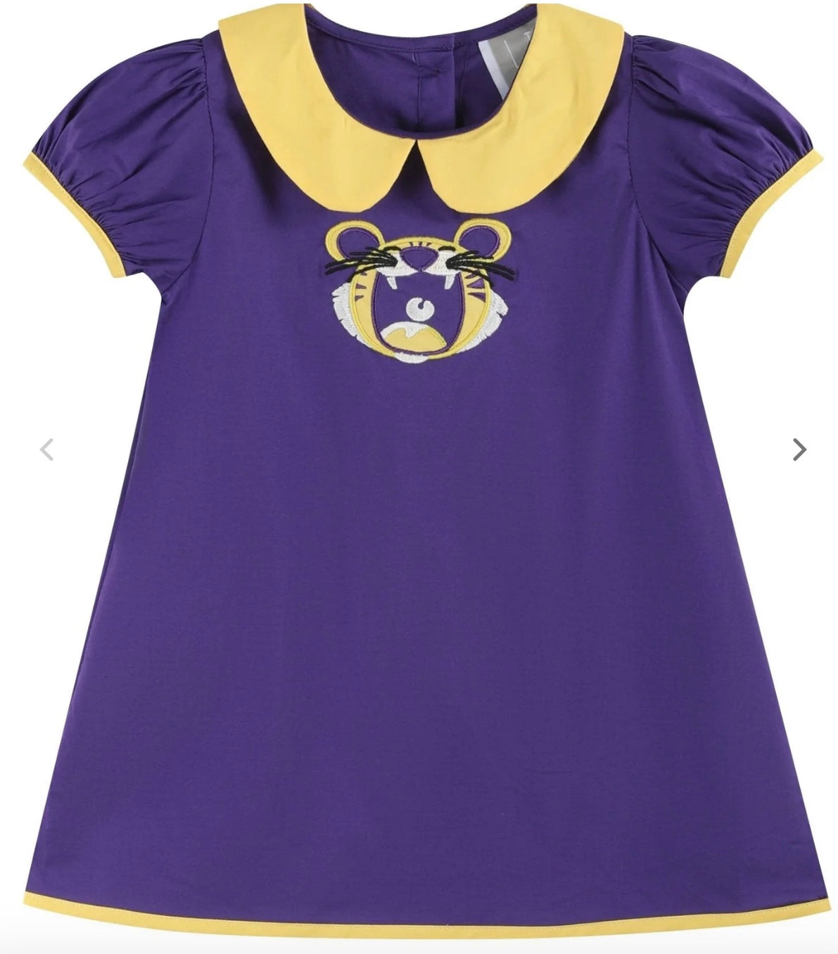 Lil Cactus Louisiana Cheer Dress, purple and gold with embroidered tiger mascot
