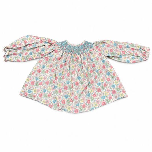 gil&niya multicolor floral smocked long-sleeve blouse, size 90